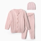 Комплект вязаный (джемпер, брюки, шапочка), цвет розовый, рост 62 см - Фото 1