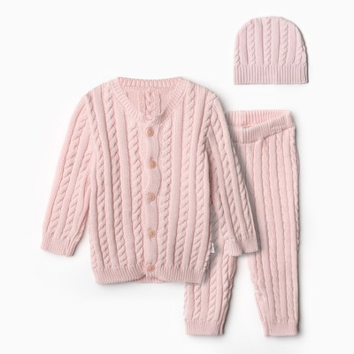 Комплект вязаный (джемпер, брюки, шапочка), цвет розовый, рост 62 см