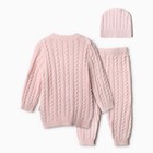 Комплект вязаный (джемпер, брюки, шапочка), цвет розовый, рост 62 см - Фото 12