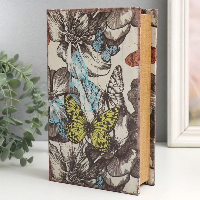 Сейф-книга дерево кожзам "Цветы и бабочки" 21х13х5 см