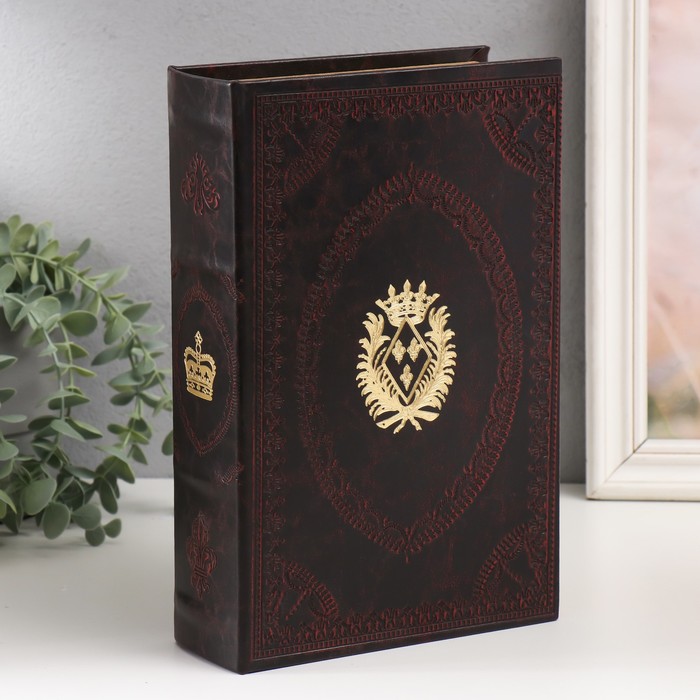 Шкатулка книга - сейф «Герб с короной», дерево, искусственная кожа, 27×18×7 см - Фото 1