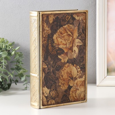 Шкатулка-книга «Королевские розы и бабочки. Винтаж», металл и искусственная кожа, 26×16×5 см