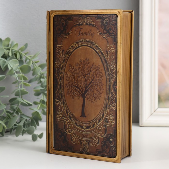 Шкатулка-книга металл, кожзам "Дерево" 20х12х4 см