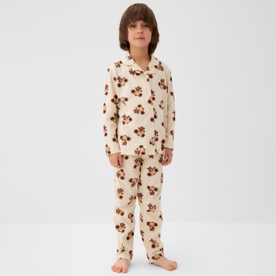 Пижама детская (рубашка и брюки) KAFTAN «Чебурашка», размер 30-32 (110-116 см), бежевая