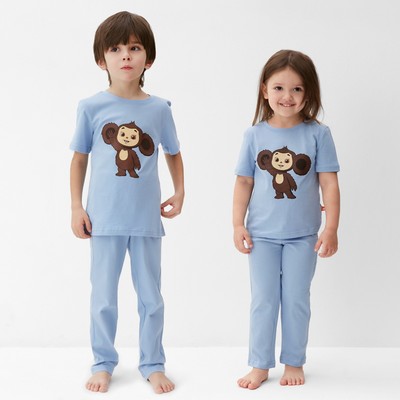 Пижама детская (футболка и брюки) KAFTAN «Чебурашка», размер 36 (134-140 см), голубая