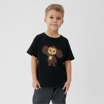 Футболка детская KAFTAN «Чебурашка», чёрная, размер 30, рост 98-104 см