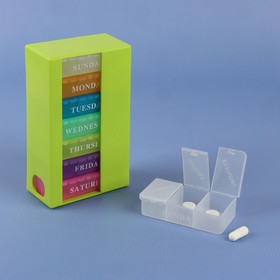 Таблетница-органайзер «Неделька», английские буквы, 14,2 × 8,5 × 4,7 см, 7 контейнеров по 3 секции, разноцветная