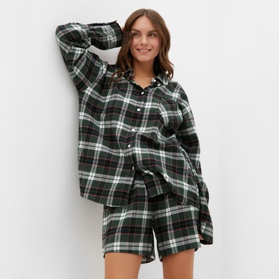 Пижама женская (рубашка, шорты) KAFTAN, размер 40-42, зелёная