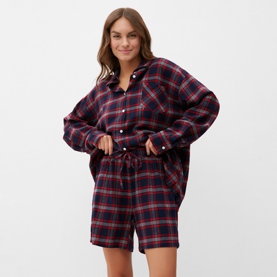 Пижама женская (рубашка, шорты) KAFTAN, размер 44-46, синяя