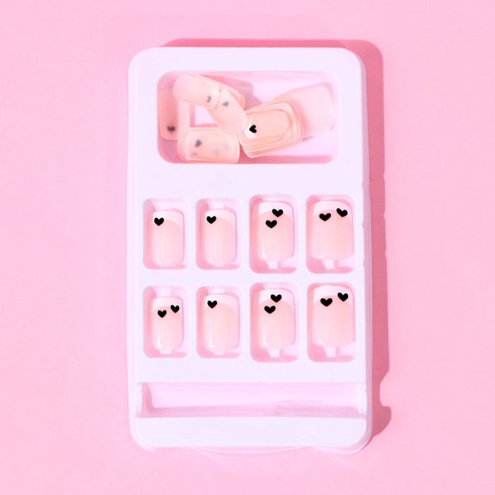 Накладные ногти «Нежность», 24 шт, клеевые пластины, форма квадрат, цвет глянцевый розовый/белый/чёрный - фото 1897670569