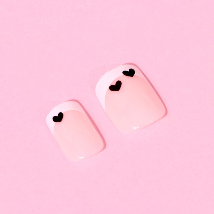 Накладные ногти «Нежность», 24 шт, клеевые пластины, форма квадрат, цвет глянцевый розовый/белый/чёрный - фото 1897670570