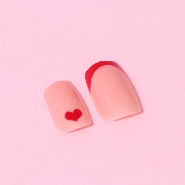 Накладные ногти «Любовь», 24 шт, клеевые пластины, форма квадрат, цвет глянцевый розовый/красный - фото 1899145820