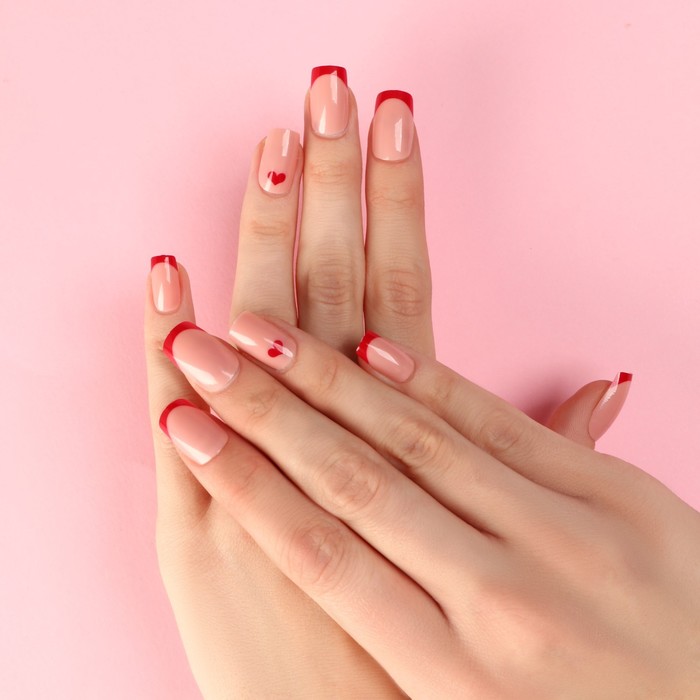 Накладные ногти «Любовь», 24 шт, клеевые пластины, форма квадрат, цвет глянцевый розовый/красный - фото 1899145822