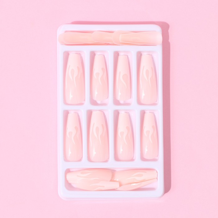 Накладные ногти «Пламя», 24 шт, клеевые пластины, форма балерина, цвет глянцевый розовый/белый - фото 1897670602