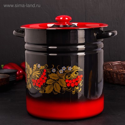 Кастрюля эмалированная, 12 л, d=24 см, цилиндрическая, цвет красно-чёрный