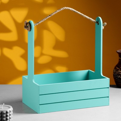 Подарочный ящик «Аром», деревянный, ручка - канат, бирюзовый, набор 3 шт.