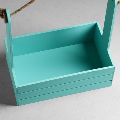 Подарочный ящик «Аром», деревянный, ручка - канат, бирюзовый, набор 3 шт.