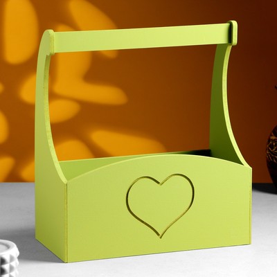 Кашпо деревянное "Symmetric Heart, сердце", с ручкой, 25×12,5×10(28) см Фисташковый