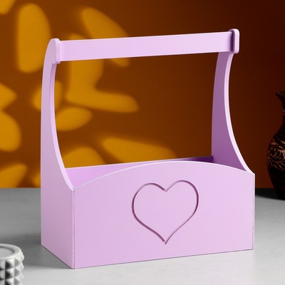 Кашпо деревянное "Symmetric Heart, сердце", с ручкой, 25×12,5×10(28) см Сиреневый