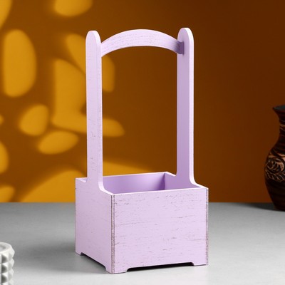 Кашпо - ящик деревянный 13,5х13,5х30 см Сиреневый Прованс