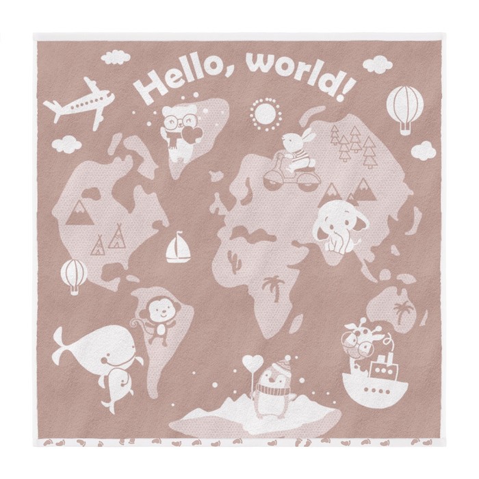 Полотенце махровое детское Облачко Hello, world!, 420 гр, размер 100x100 см, цвет бежевый тауп - Фото 1