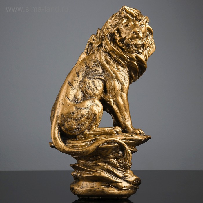 Фигура "Лев на камне" золото 16 × 23 × 41 см - Фото 1