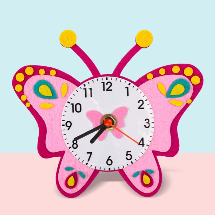 Часы настольные DIY "Бабочка из фетра" детские, набор для творчества, 23 х 21 см, АА - Фото 1