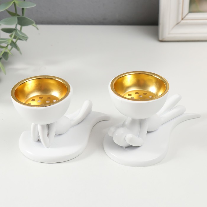 Курильница для благовоний, подставка для конусов «Человечек лежит», набор 2 шт., полистоун, белый, 6.1×6.3×10.7 см - Фото 1