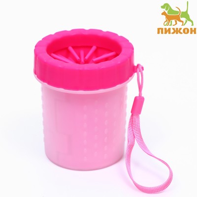 Лапомойка для кошек и собак, 9×9×11 см, с силиконовыми ворсинками, пластик, розовая