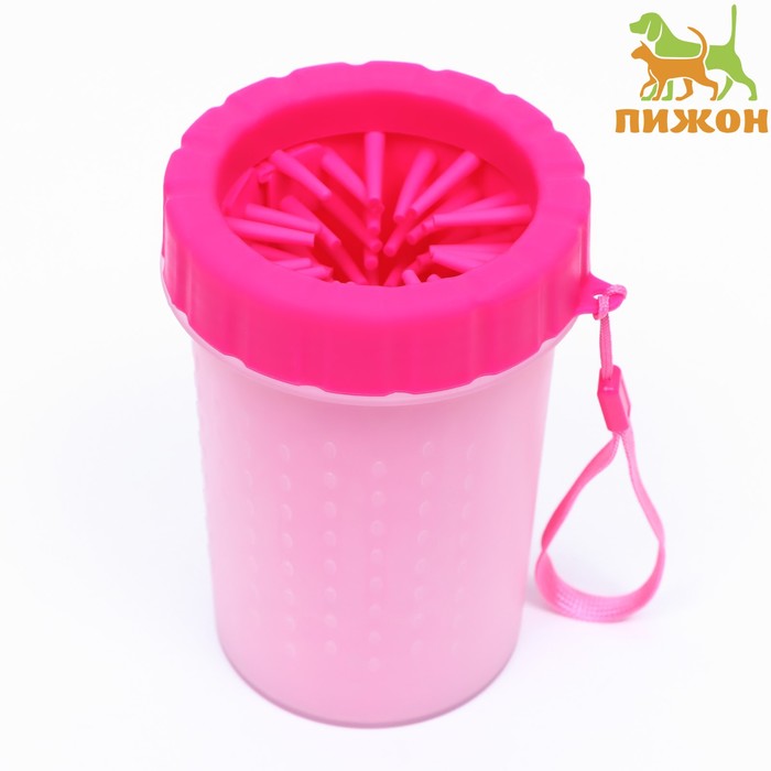 Лапомойка для средних собак с силиконовыми ворсинками 10×10×15 см, розовая - Фото 1