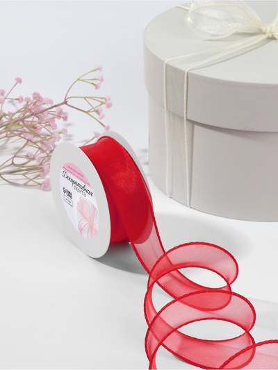 Лента капроновая «Волна», с блеском, 40 мм, 10±1 м, красная №2