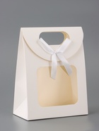 Подарочная коробка - пакет, с окном, белый, на липучке, с вырубной ручкой, 16×12×6 см - Фото 1