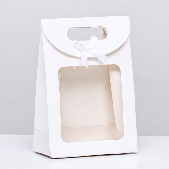 Коробка-пакет, с окном, белый, 20 х 14 х 7 см - Фото 1