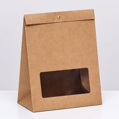 Коробка-пакет, крафт с окном, 23 х 18 х 10 см