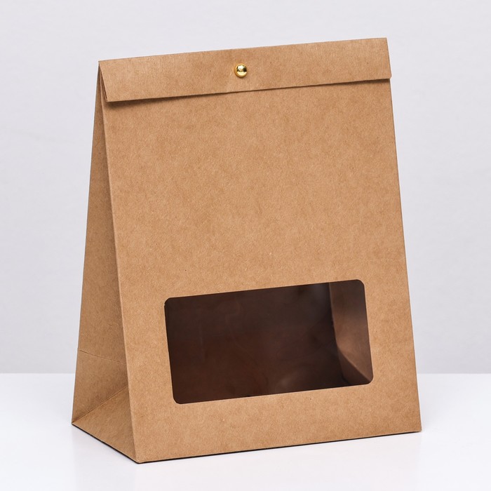 Коробка-пакет, крафт с окном, 23 х 18 х 10 см - Фото 1