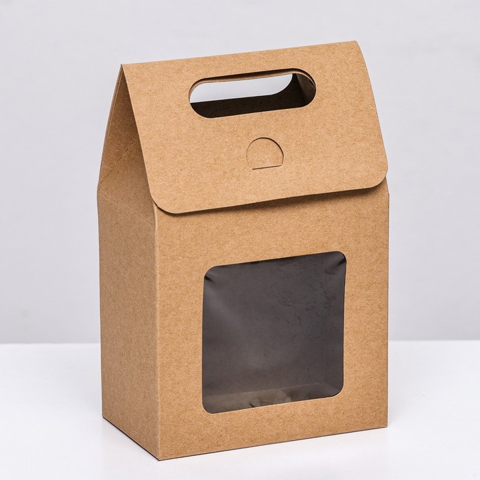 Коробка-пакет с окном, крафт, 15 х 10 х 6 см - Фото 1