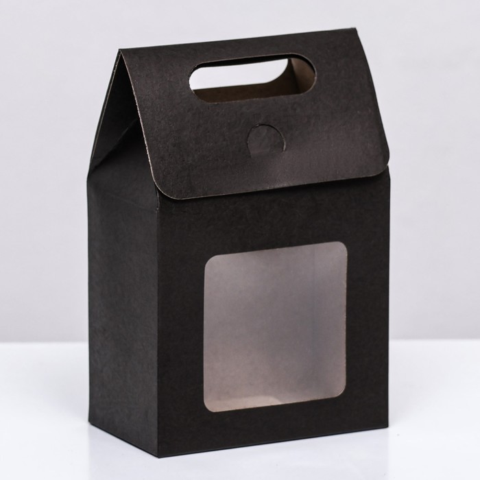 Коробка-пакет с окном, черный, 15 х 10 х 6 см - Фото 1