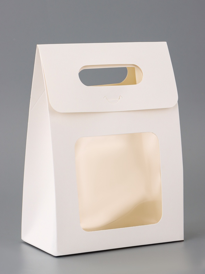 Подарочная коробка - пакет, с окном, белый, на липучке, с вырубной ручкой, 20×14×8 см - Фото 1