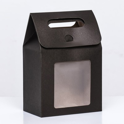 Коробка-пакет с окном, черный, 20 х 14 х 8 см