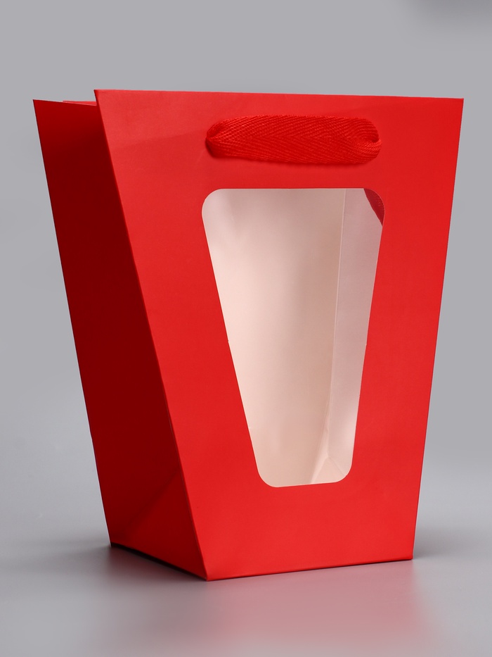 Пакет-переноска для цветов 10×10×20×18 см, красный - Фото 1