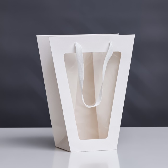 Пакет-переноска для цветов 18 × 14 × 35 х 28 см, белый - Фото 1
