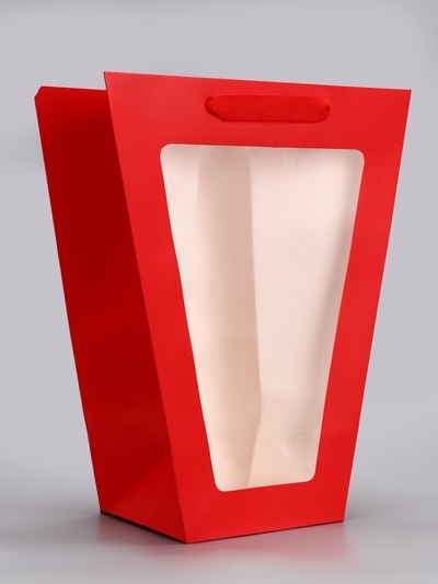 Пакет - переноска для цветов 18×14×35×28 см, красный