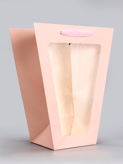 Пакет - переноска для цветов 18×14×35×28 см, розовый