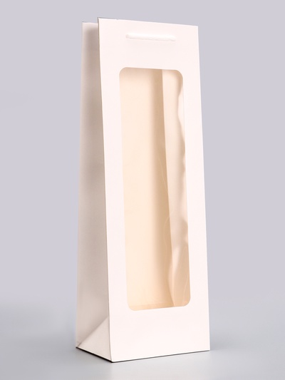Пакет под бутылку с PVC окном, 12.5×8.5×36 см, белый