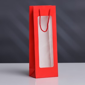 Пакет под бутылку с пластиковым окном 12,5 × 8,5 × 36 см, красный