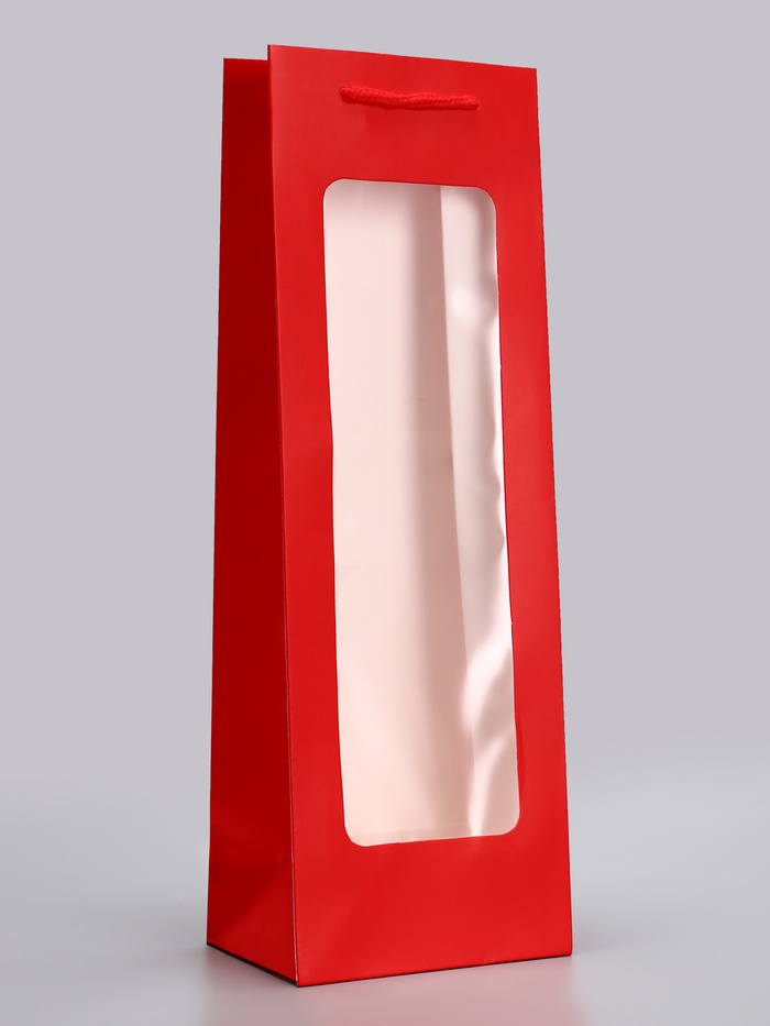 

Пакет под бутылку с PVC окном 12,5 × 8,5 × 36 см, красный