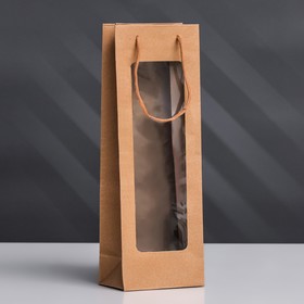 Пакет под бутылку с пластиковым окном 12,5 × 8,5 × 36 см, крафт