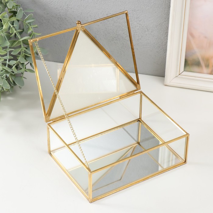 Шкатулка стекло, кожзам с металлическим каркасом "Треугольник" белая 18,8х14,7х6,6 см