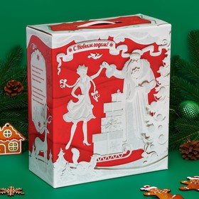 Подарок в картонной упаковке "Коробка большая подарочная "Резная". Набор конфет 1000гр+Кон