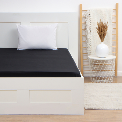 Простыня 1.5-спальная «Этель» Jet black, 150×215 см, мако-сатин, хлопок 100%